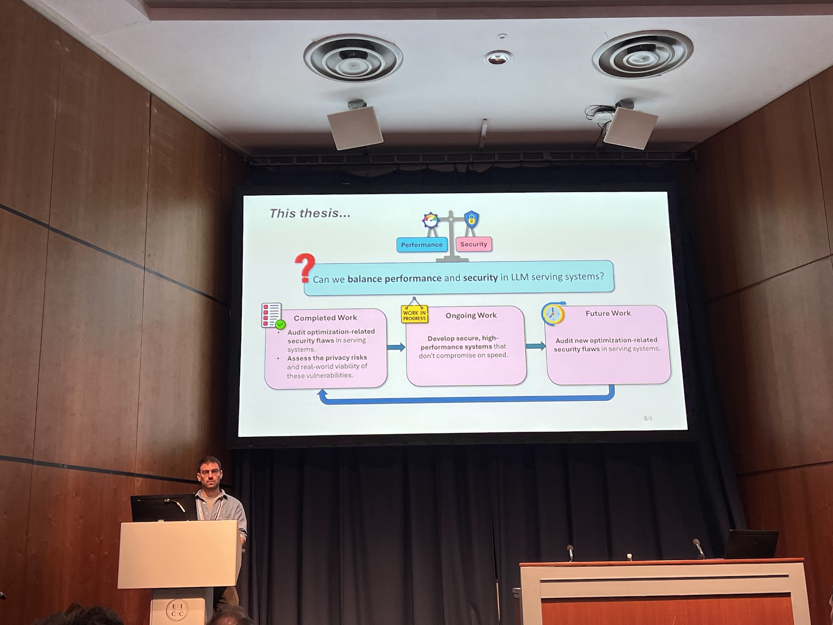 Giannis Roumpos presenting at the EuroSys Doctoral Workshop.